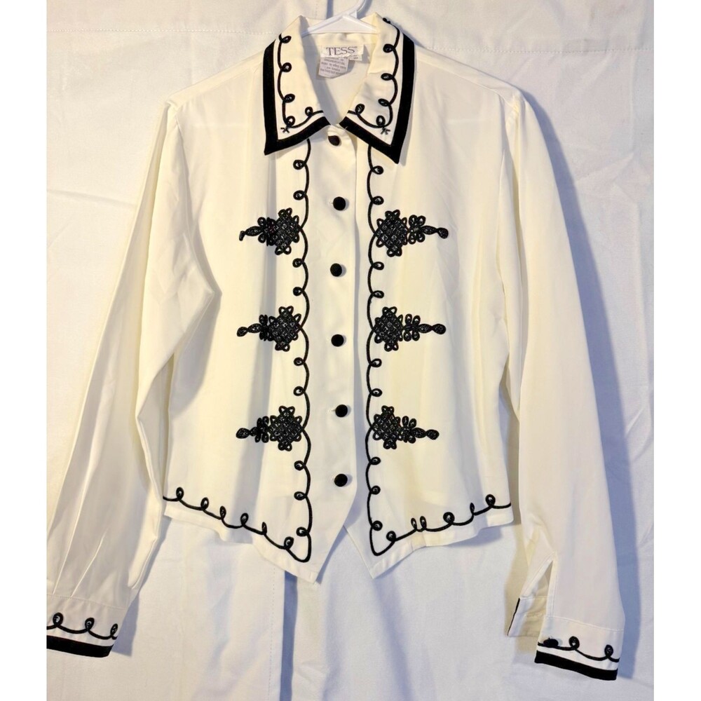 Tess Fancy Glam Women's Vintage Dress Shirt Embellshed Grannycore Medium 10